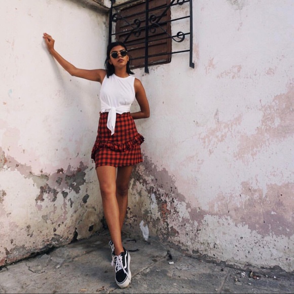 NSF Dresses & Skirts - NSF Red Plaid Ruffle Carmen Mini Skirt XS